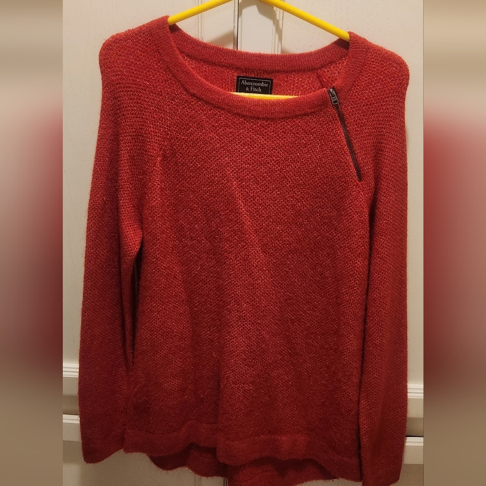 Abercrombie & Fitch Women's Rustic Red Zip-Accent Crew Sweater Size S